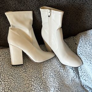 Marc Fisher Light Beige Booties Size 8 1/2 - worn one inside with 4” block heels